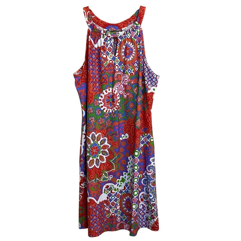 Jude Connally Halter Shift Dress Womens M Multicolor Floral Geometric Print